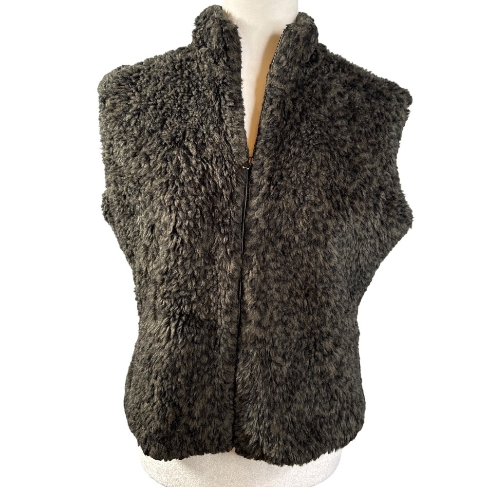 Cejon Accessories Faux Fur Vest Gilets Women's Brown Sleeveless Full Zip Medium